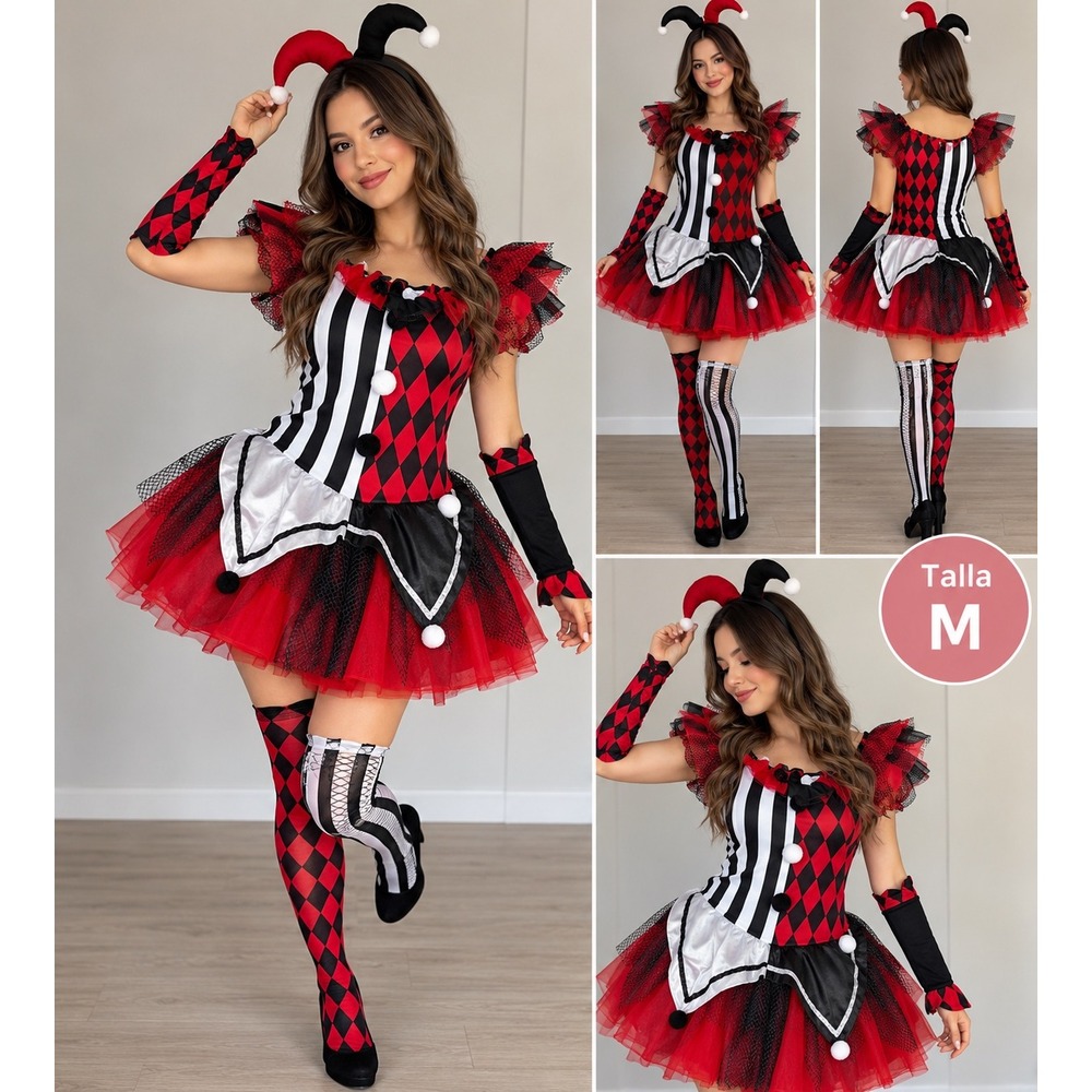Spirit Halloween Horror Harlequin Costume Girls Medium 8-10 Red Black Dress Set